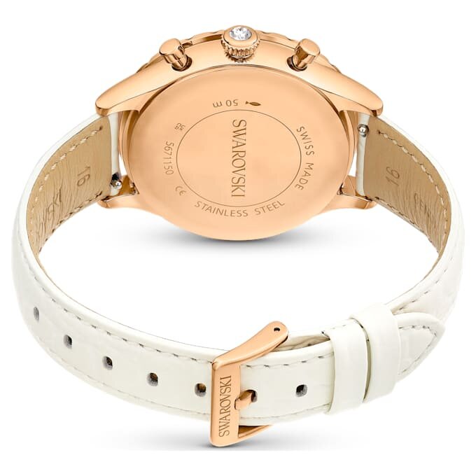Octea Chrono Uhr Swiss Made, Lederarmband, weiss, roségoldfarben Octea Chrono Uhr Swiss Made, Lederarmband, weiss, roségoldfarben