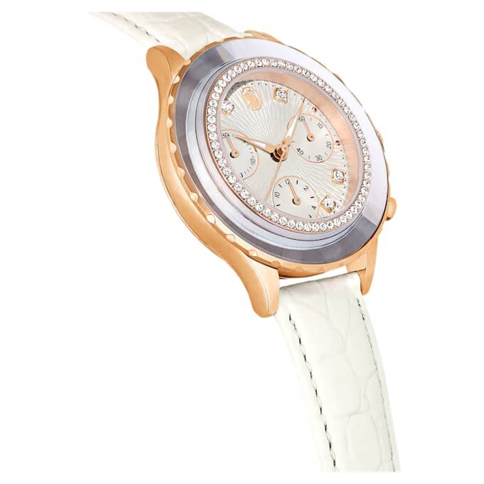 Octea Chrono Uhr Swiss Made, Lederarmband, weiss, roségoldfarben Octea Chrono Uhr Swiss Made, Lederarmband, weiss, roségoldfarben