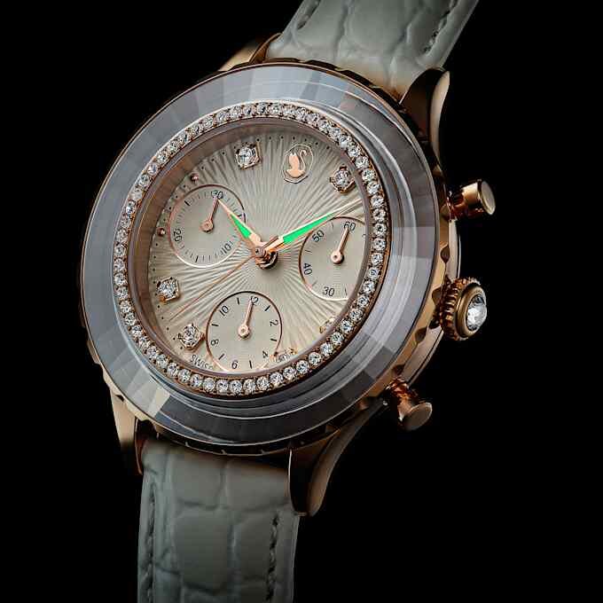 Octea Chrono Uhr Swiss Made, Lederarmband, weiss, roségoldfarben Octea Chrono Uhr Swiss Made, Lederarmband, weiss, roségoldfarben