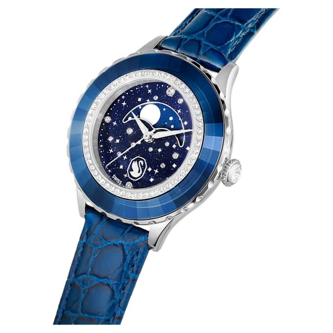 Octea Moon Uhr Swiss Made, Mond, Lederarmband, Blau, Edelstahl Octea Moon Uhr Swiss Made, Mond, Lederarmband, Blau, Edelstahl