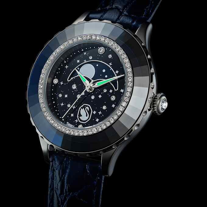 Octea Moon Uhr Swiss Made, Mond, Lederarmband, Blau, Edelstahl Octea Moon Uhr Swiss Made, Mond, Lederarmband, Blau, Edelstahl