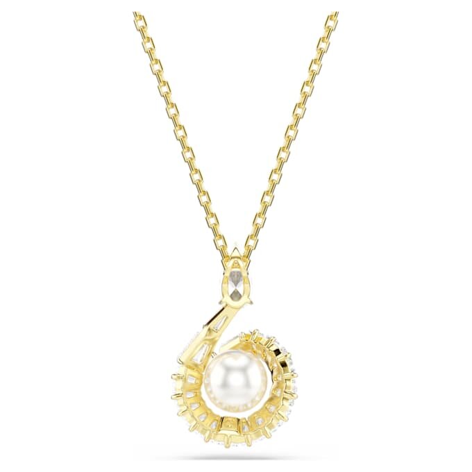 Schlangen-Anhänger mit Kristallperle, gemischte Schliffe, Jahr der Schlange, weiss, goldfarben plattiert Schlangen-Anhänger mit Kristallperle, gemischte Schliffe, Jahr der Schlange, weiss, goldfarben plattiert
