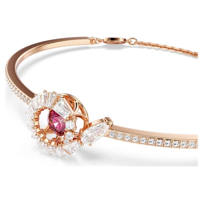 Schlangenarmband mit gemischten Schliffen, Jahr der Schlange, rot, roségoldfarben plattiert Schlangenarmband mit gemischten Schliffen, Jahr der Schlange, rot, roségoldfarben plattiert