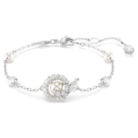 Schlangenarmband mit Kristallperle, gemischte Schliffe, Jahr der Schlange, weiss, rhodiniert