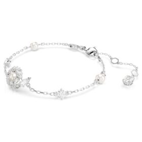 Schlangenarmband mit Kristallperle, gemischte Schliffe, Jahr der Schlange, weiss, rhodiniert