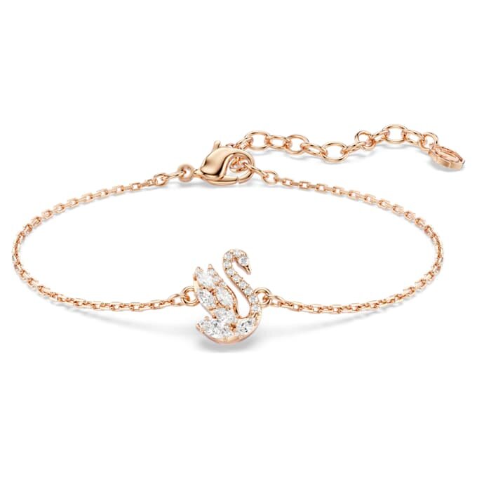 Schwan-Armband mit gemischten Schliffen, Schwan, weiss, roségoldfarben plattiert Schwan-Armband mit gemischten Schliffen, Schwan, weiss, roségoldfarben plattiert