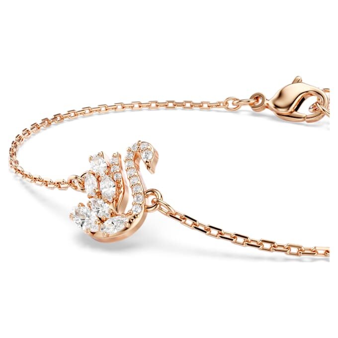 Schwan-Armband mit gemischten Schliffen, Schwan, weiss, roségoldfarben plattiert Schwan-Armband mit gemischten Schliffen, Schwan, weiss, roségoldfarben plattiert