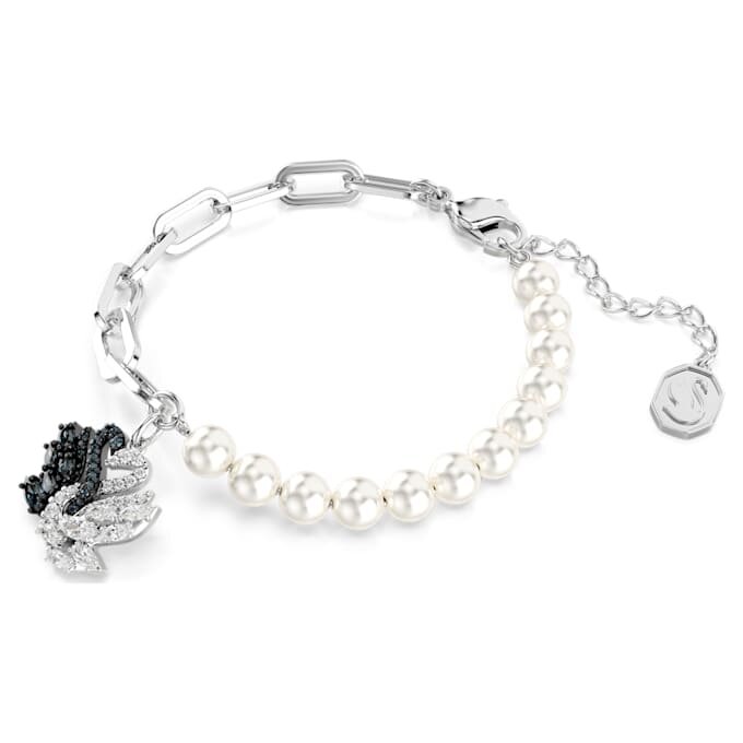 Schwan-Armband mit Kristallperlen, Schwan, schwarz, gemischte Metalloberfläche Schwan-Armband mit Kristallperlen, Schwan, schwarz, gemischte Metalloberfläche