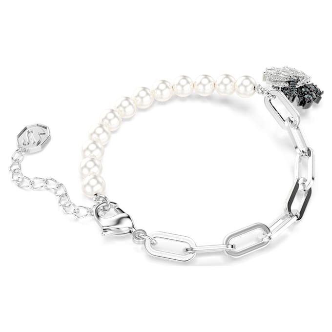 Schwan-Armband mit Kristallperlen, Schwan, schwarz, gemischte Metalloberfläche Schwan-Armband mit Kristallperlen, Schwan, schwarz, gemischte Metalloberfläche