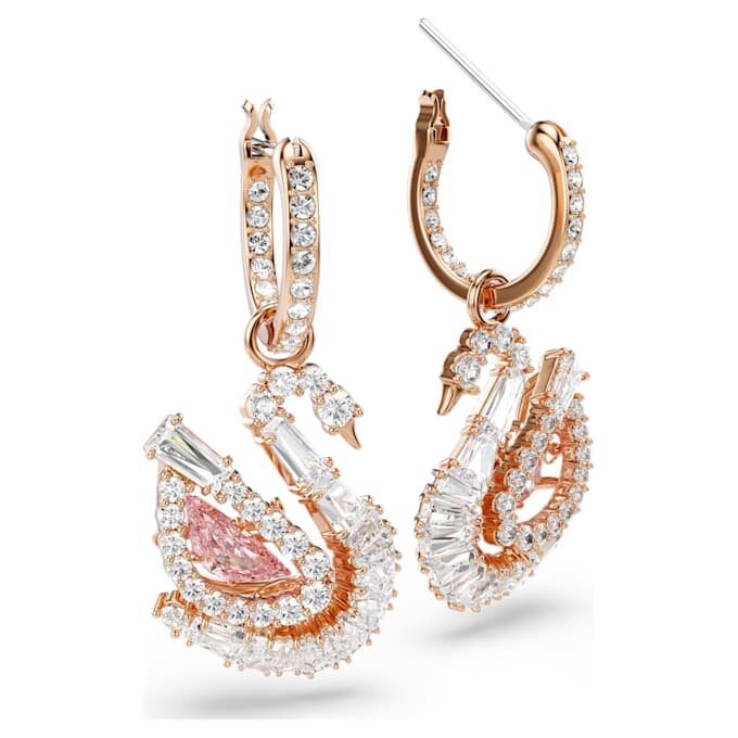 Schwan-Ohrringe mit Pavé, Schwan, Rosa Schwan-Ohrringe mit Pavé, Schwan, Rosa