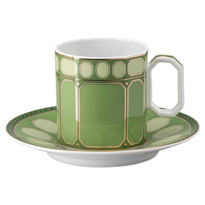 Signum-Kaffeetasse mit Untertasse aus Porzellan, grün Signum-Kaffeetasse mit Untertasse aus Porzellan, grün