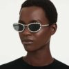 Sonnenbrille in ovaler Form, 2-in-1-Aufsteckbrille, Sk7044, silberfarben Sonnenbrille in ovaler Form, 2-in-1-Aufsteckbrille, Sk7044, silberfarben