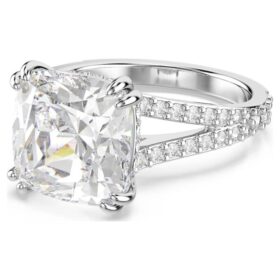 Stilla Cocktailring, quadratischer Schliff, Pavé, weiss, rhodiniert