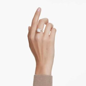 Stilla Cocktailring, quadratischer Schliff, Pavé, weiss, vergoldet