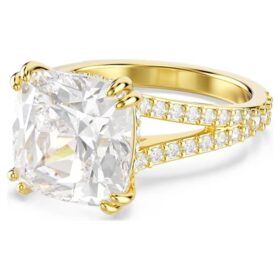 Stilla Cocktailring, quadratischer Schliff, Pavé, weiss, vergoldet