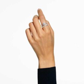 Stilla-Ring-Set (2), Rundschliff, weiss, rhodiniert
