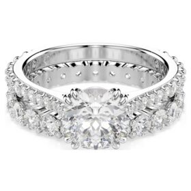 Stilla-Ring-Set (2), Rundschliff, weiss, rhodiniert