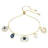 Symbolica-Armband mit Kristallperle, Kleeblatt, bösem Blick und Hufeisen, blau, vergoldet
