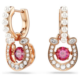 Symbolica-Ohrringe mit Kristallperle, Rundschliff, Pavé, Hufeisen, rot, roségoldfarben plattiert Symbolica-Ohrringe mit Kristallperle, Rundschliff, Pavé, Hufeisen, rot, roségoldfarben plattiert