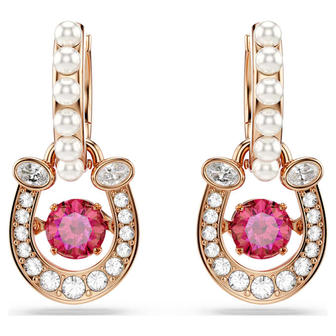 Symbolica-Ohrringe mit Kristallperle, Rundschliff, Pavé, Hufeisen, rot, roségoldfarben plattiert Symbolica-Ohrringe mit Kristallperle, Rundschliff, Pavé, Hufeisen, rot, roségoldfarben plattiert