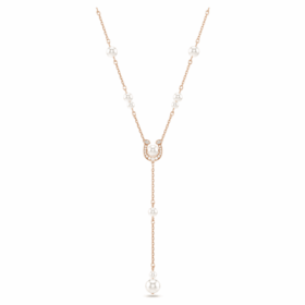 Symbolica Y-Halskette mit Kristallperle, Pavé, Hufeisen, weiss, roségoldfarben plattiert