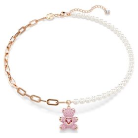 Teddy-Anhänger mit Kristallperlen, Bär, rosa, roségoldfarben plattiert Teddy-Anhänger mit Kristallperlen, Bär, rosa, roségoldfarben plattiert