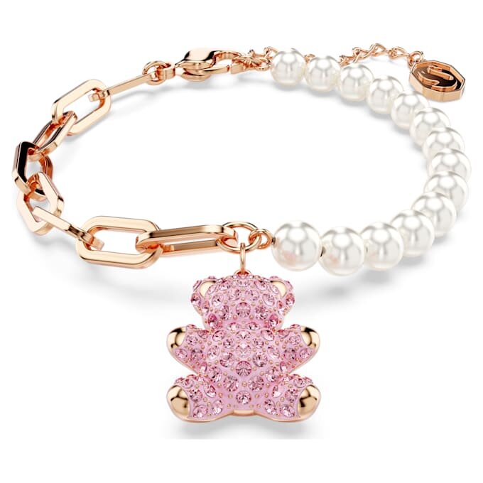 Teddy-Armband mit Kristallperle, Bär, rosa, roségoldfarben plattiert Teddy-Armband mit Kristallperle, Bär, rosa, roségoldfarben plattiert