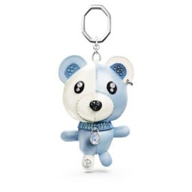 Teddy-Taschenanhänger, Bär, blau, rhodiniert