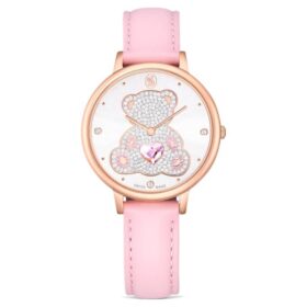 Teddy-Uhr Swiss Made, Lederarmband, rosa, roségoldfarben Teddy-Uhr Swiss Made, Lederarmband, rosa, roségoldfarben
