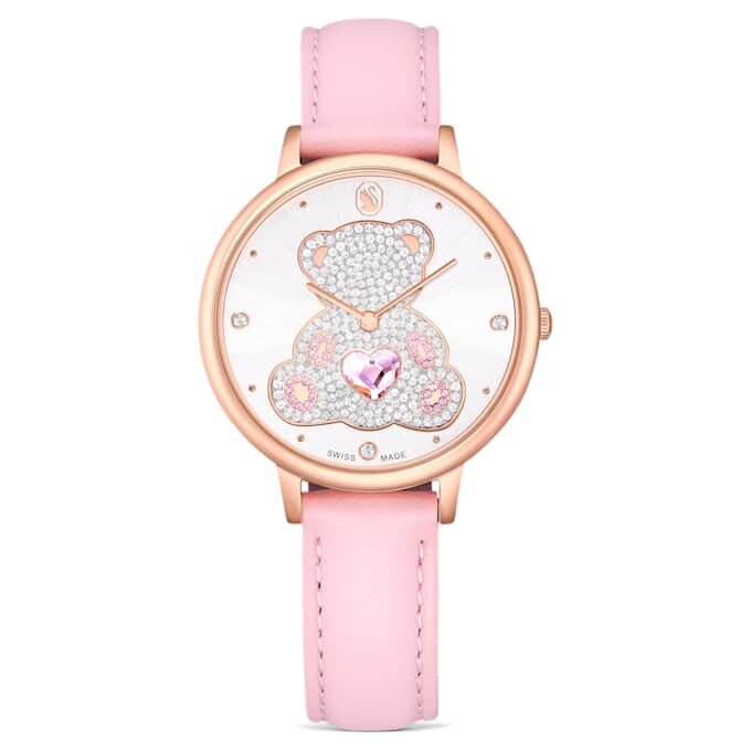 Teddy-Uhr Swiss Made, Lederarmband, rosa, roségoldfarben Teddy-Uhr Swiss Made, Lederarmband, rosa, roségoldfarben