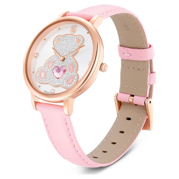Teddy-Uhr Swiss Made, Lederarmband, rosa, roségoldfarben Teddy-Uhr Swiss Made, Lederarmband, rosa, roségoldfarben