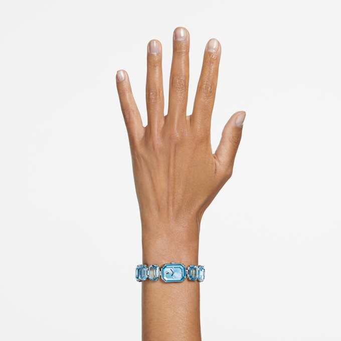 Uhr mit achtkantigem Armband, blau, Edelstahl Uhr mit achtkantigem Armband, blau, Edelstahl