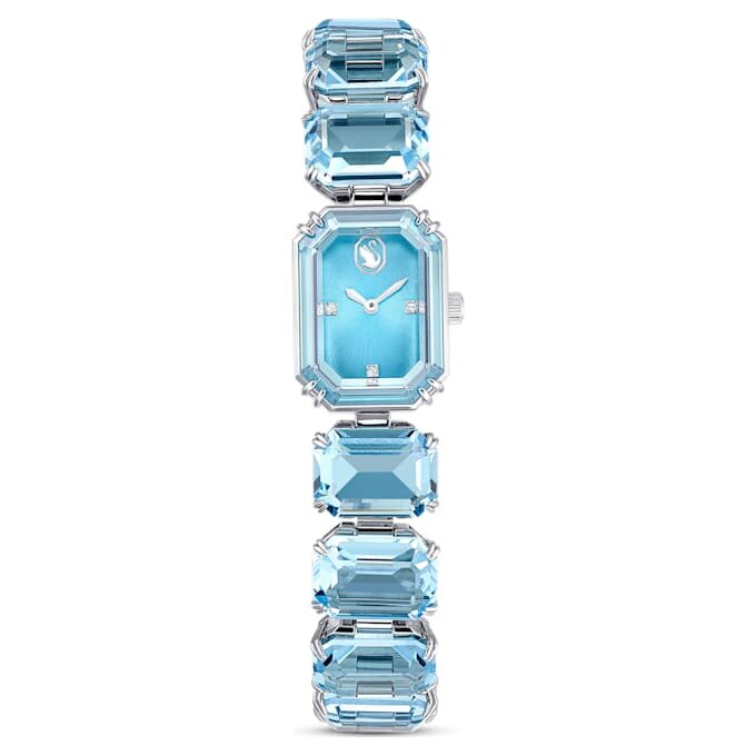 Uhr mit achtkantigem Armband, blau, Edelstahl Uhr mit achtkantigem Armband, blau, Edelstahl