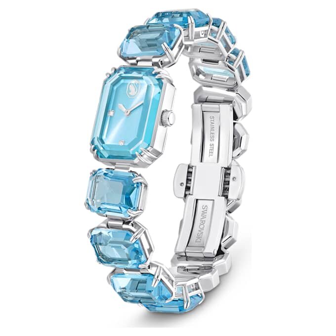 Uhr mit achtkantigem Armband, blau, Edelstahl Uhr mit achtkantigem Armband, blau, Edelstahl