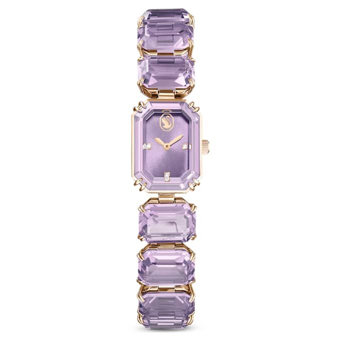 Uhr mit achtkantigem Armband, lila, champagnerfarbene Gold-PVD-Beschichtung Uhr mit achtkantigem Armband, lila, champagnerfarbene Gold-PVD-Beschichtung