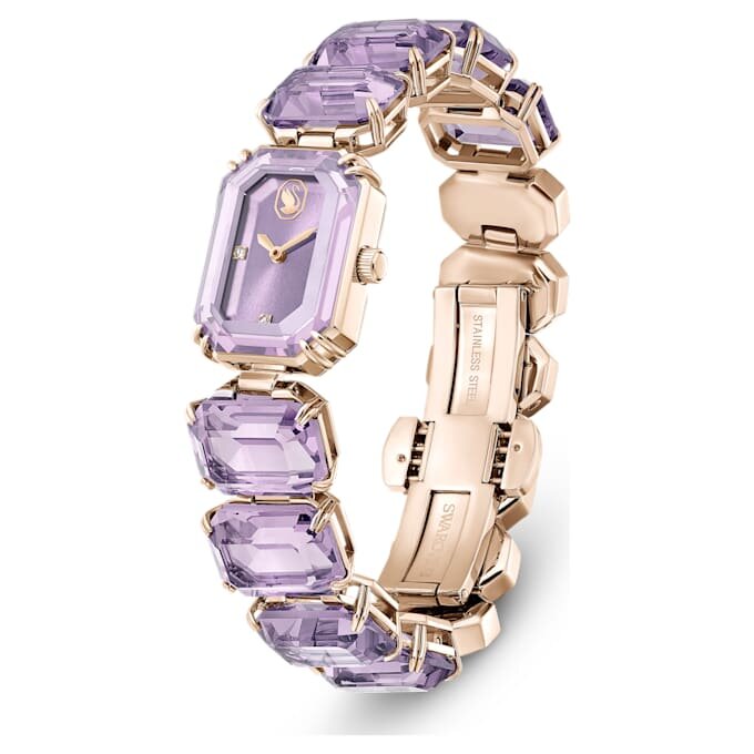 Uhr mit achtkantigem Armband, lila, champagnerfarbene Gold-PVD-Beschichtung Uhr mit achtkantigem Armband, lila, champagnerfarbene Gold-PVD-Beschichtung