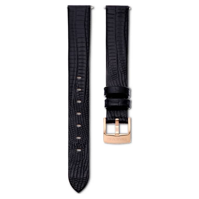 Uhrenarmband, 13 mm (0.51″) breit, Leder, schwarz, roségoldfarben Uhrenarmband, 13 mm (0.51″) breit, Leder, schwarz, roségoldfarben