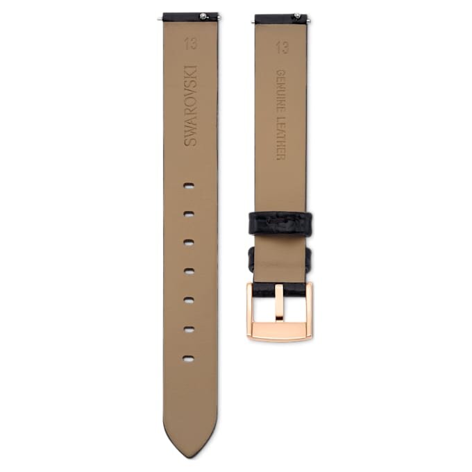 Uhrenarmband, 13 mm (0.51″) breit, Leder, schwarz, roségoldfarben Uhrenarmband, 13 mm (0.51″) breit, Leder, schwarz, roségoldfarben