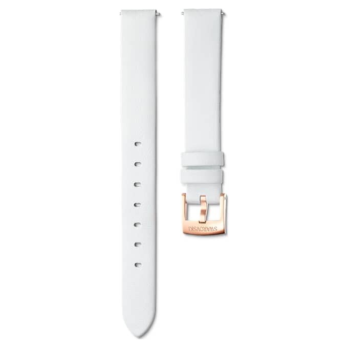 Uhrenarmband, 14 mm (0.55″) breit, Leder, weiss, roségoldfarben Uhrenarmband, 14 mm (0.55″) breit, Leder, weiss, roségoldfarben