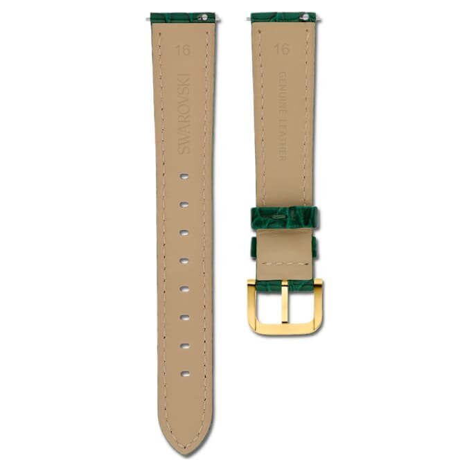 Uhrenarmband 16 mm (0.63″) breit, Leder mit Ziernähten, grün, goldfarben Uhrenarmband 16 mm (0.63″) breit, Leder mit Ziernähten, grün, goldfarben
