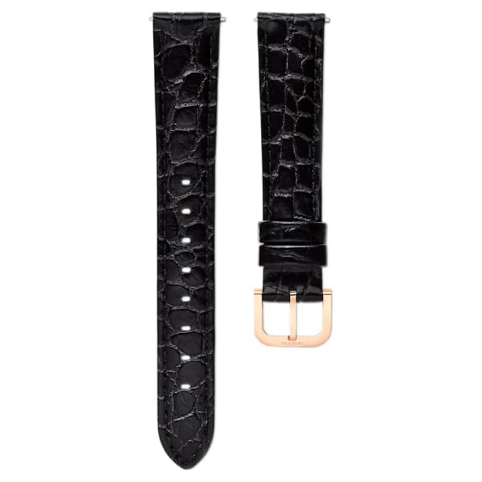Uhrenarmband 16 mm (0.63″) breit, Leder mit Ziernähten, schwarz, roségoldfarben Uhrenarmband 16 mm (0.63″) breit, Leder mit Ziernähten, schwarz, roségoldfarben