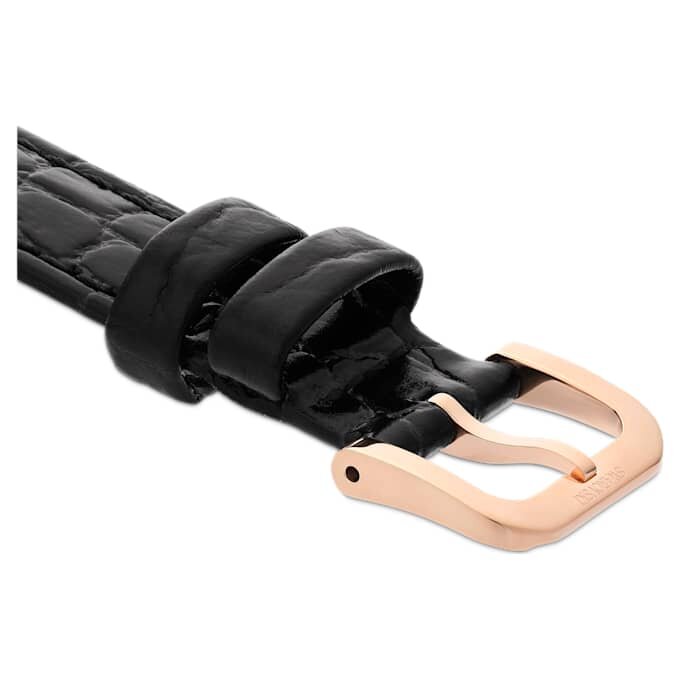 Uhrenarmband 16 mm (0.63″) breit, Leder mit Ziernähten, schwarz, roségoldfarben Uhrenarmband 16 mm (0.63″) breit, Leder mit Ziernähten, schwarz, roségoldfarben
