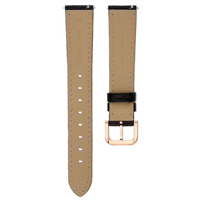 Uhrenarmband 16 mm (0.63″) breit, Leder mit Ziernähten, schwarz, roségoldfarben Uhrenarmband 16 mm (0.63″) breit, Leder mit Ziernähten, schwarz, roségoldfarben