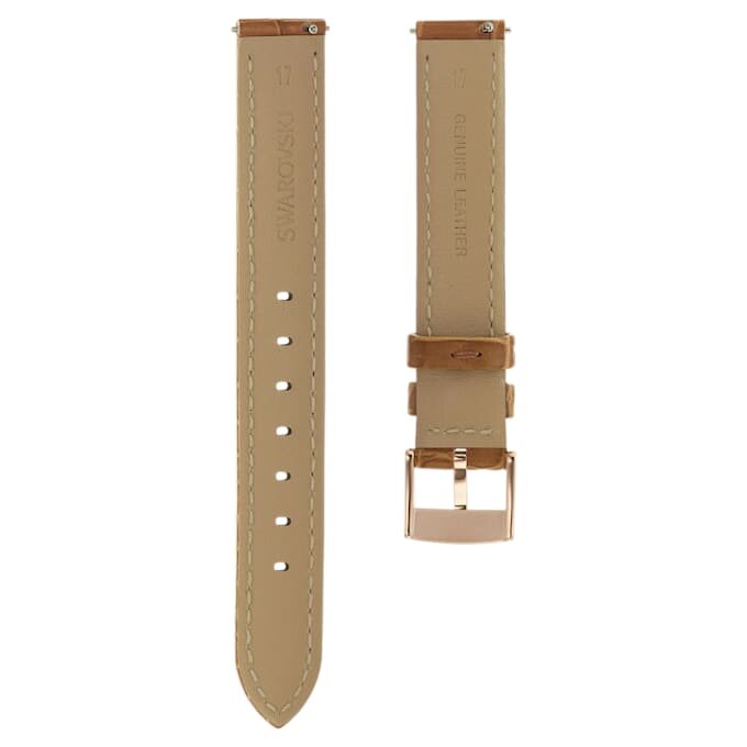 Uhrenarmband, 17 mm (0.67″) breit, Leder mit Ziernähten, braun, roségoldfarben Uhrenarmband, 17 mm (0.67″) breit, Leder mit Ziernähten, braun, roségoldfarben