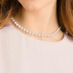 Una Angelic Halskette, Rundschliff, mittelgross, weiss, roségoldfarben plattiert